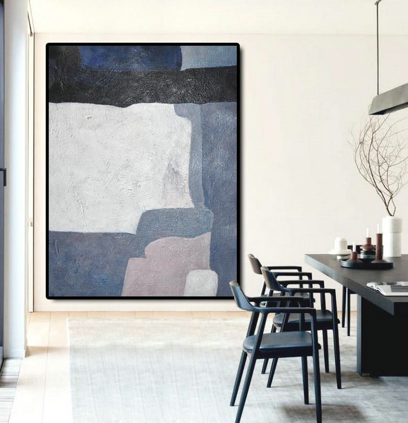 Large Modern Abstract Painting,Vertical Palette Knife Contemporary Art,Modern Paintings,Blue,White,Dark Blue,Violet.etc